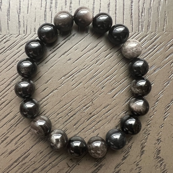 Silver Obsidian bracelet 10mm - Picture 2 of 3